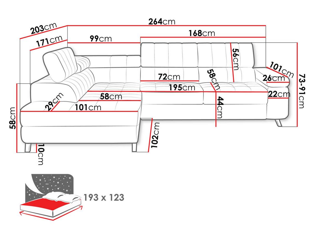 ECKSOFA Nord, Seite: Links - Creme/Schwarz, Holz/Textil (264/203cm) - MIRJAN24