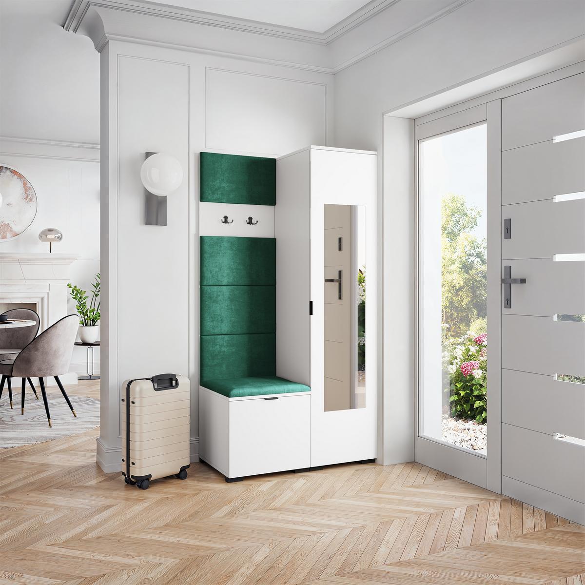 GARDEROBENSCHRANK VIRA 95/181/51 cm Modern Garderobe-Set Weiß - Weiß/Grün, Holzwerkstoff (95/181/51cm) - MASSENO