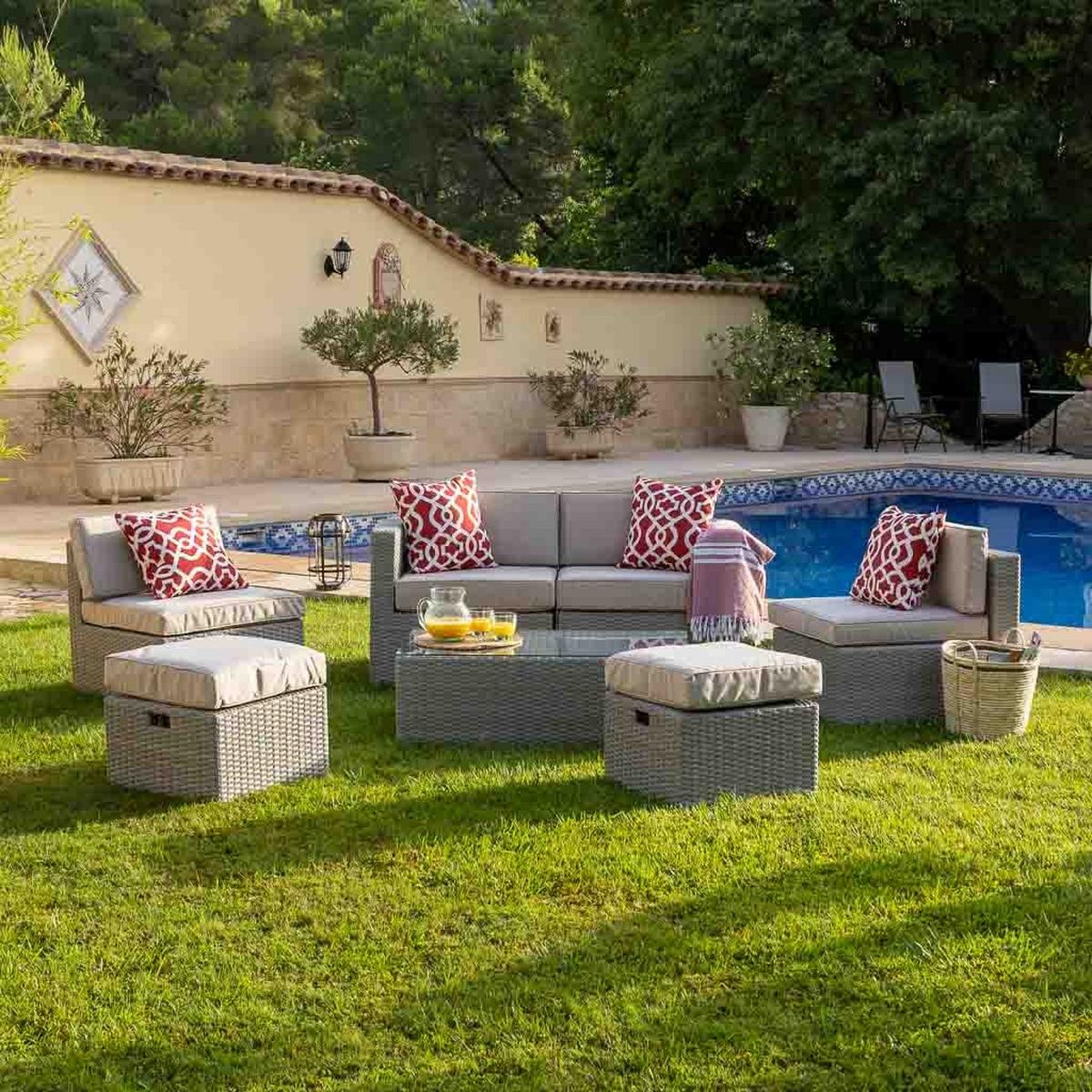 GARTENLOUNGE aus Rattan - Grau, Naturmaterialien - Wanderlust