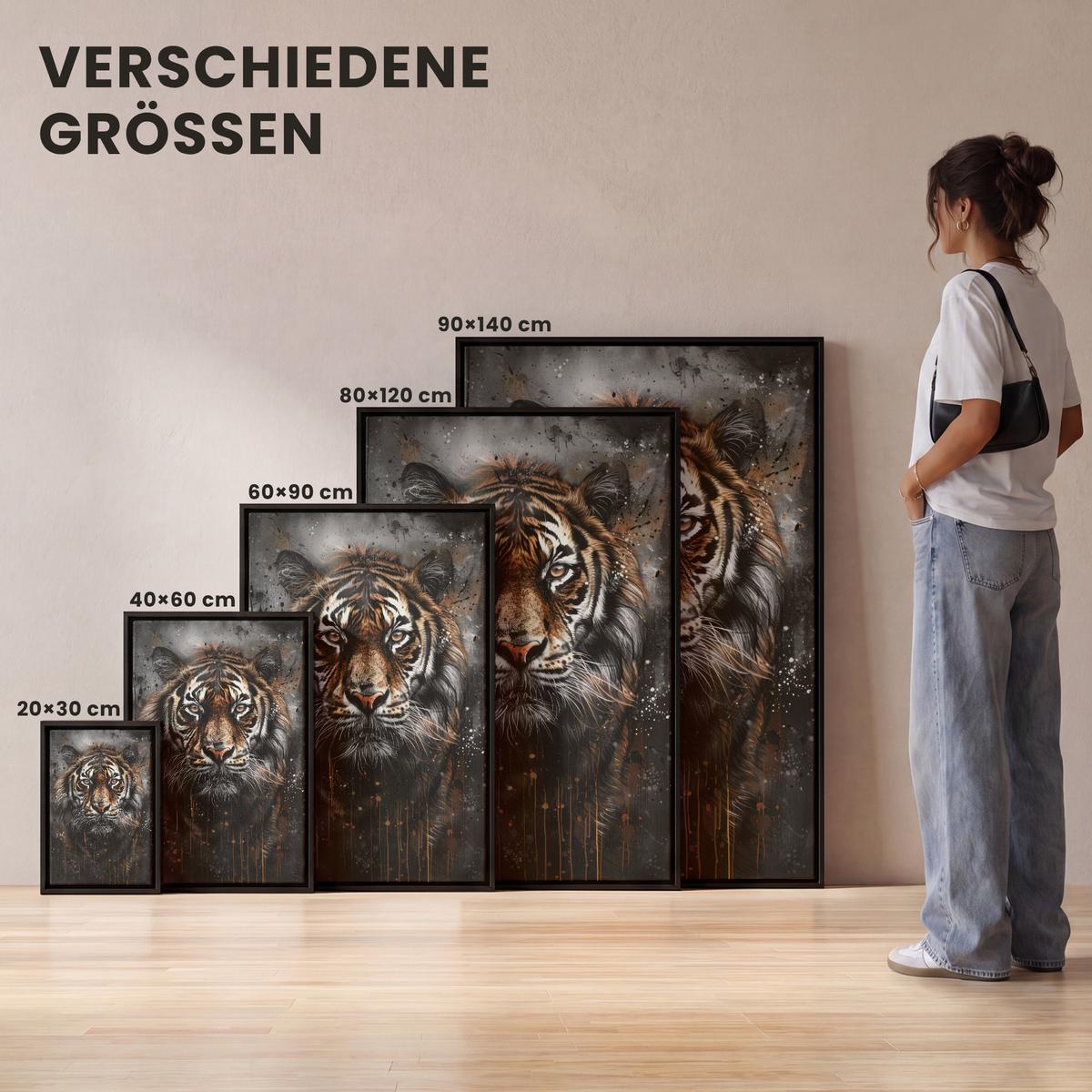 LEINWAND Bilder mit Rahmen - Tiger - Tiere - Porträt - Luxus - Schwarz - 20x30 - Braun, Textil (20/30cm) - MuchoWow