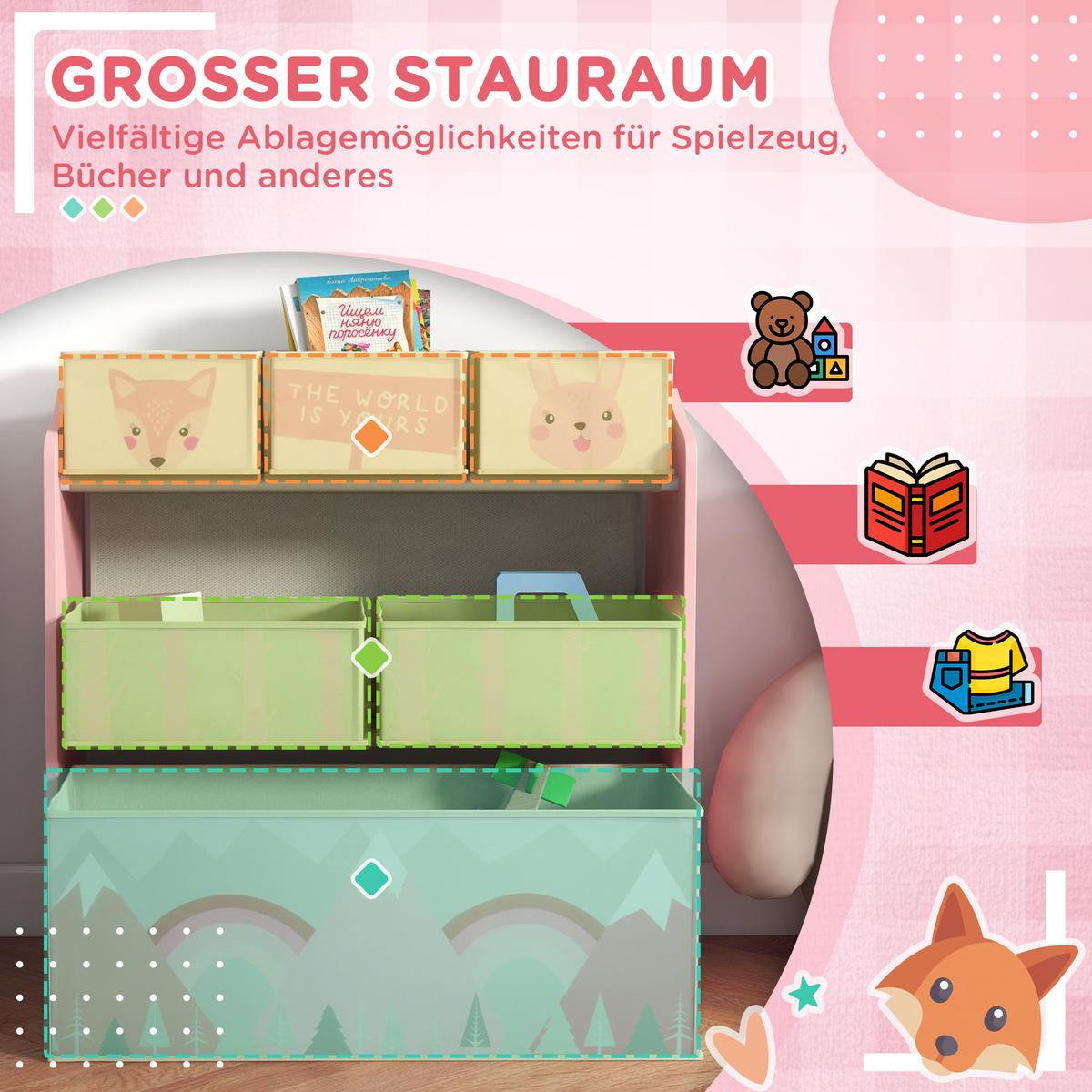 KINDERREGAL MDF Vliesstoff Rosa - Rosa, Holzwerkstoff (30/66/63cm) - ZONEKIZ
