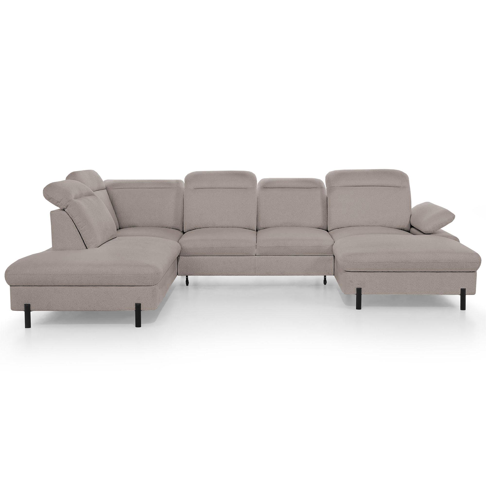 WOHNLANDSCHAFT Sora U mit Schlaffunktion und verstellbarer Sitztiefe, Kopfstützen und Armlehne, 365 cm, Hellbraun, Rechts - Hellbraun/Schwarz, Textil (365/107/235cm) - Beautysofa