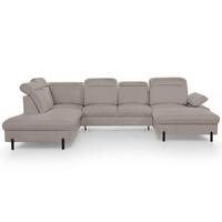 WOHNLANDSCHAFT Sora U mit Schlaffunktion und verstellbarer Sitztiefe, Kopfstützen und Armlehne, 365 cm, Hellbraun, Rechts - Hellbraun/Schwarz, Textil (365/107/235cm) - Beautysofa