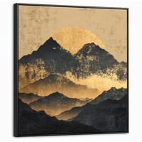LEINWAND Bilder mit Rahmen - Goldene Berge bei Mondschein - 90x90 - Goldfarben, Textil (90/90cm) - MuchoWow