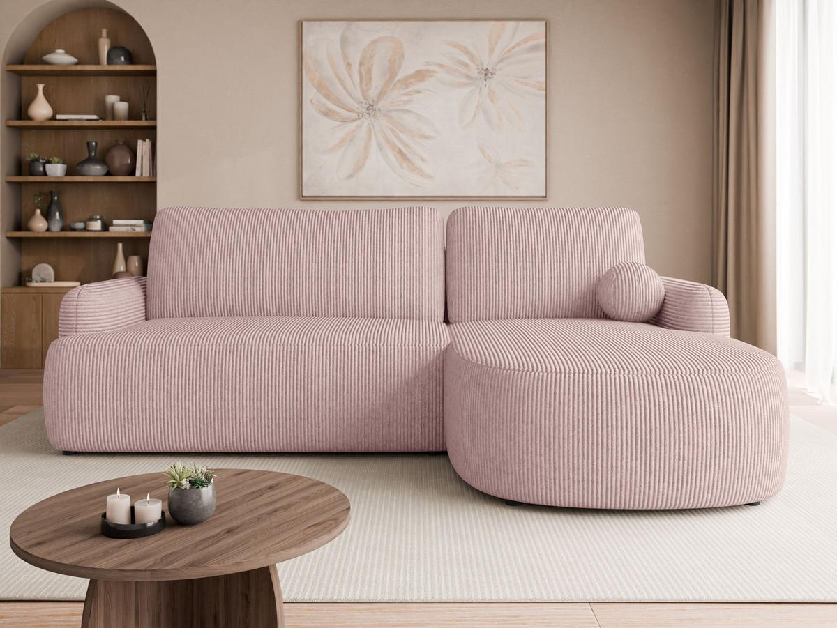 ECKSOFA Loridu Cord, Seite: Rechts - Schwarz/Rosa, Holz/Kunststoff (250/174cm) - MIRJAN24