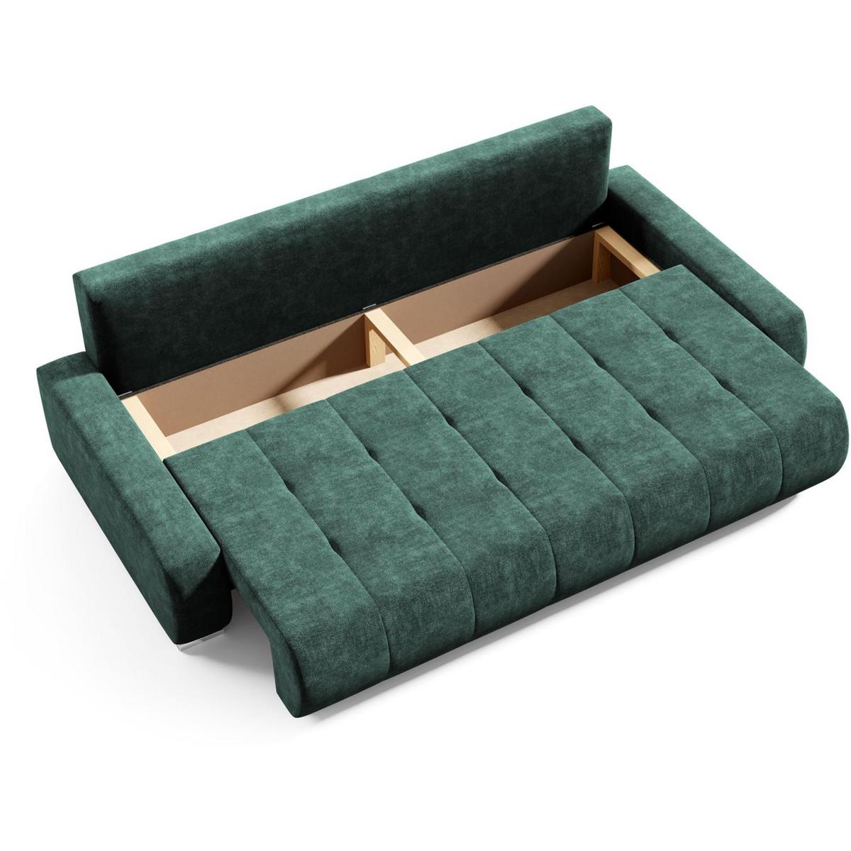 SCHLAFSOFA Draco 3-Sitzer, mit Bettkasten, Dunkelgrün - Dunkelgrün, Textil (240/85/110cm) - Beautysofa