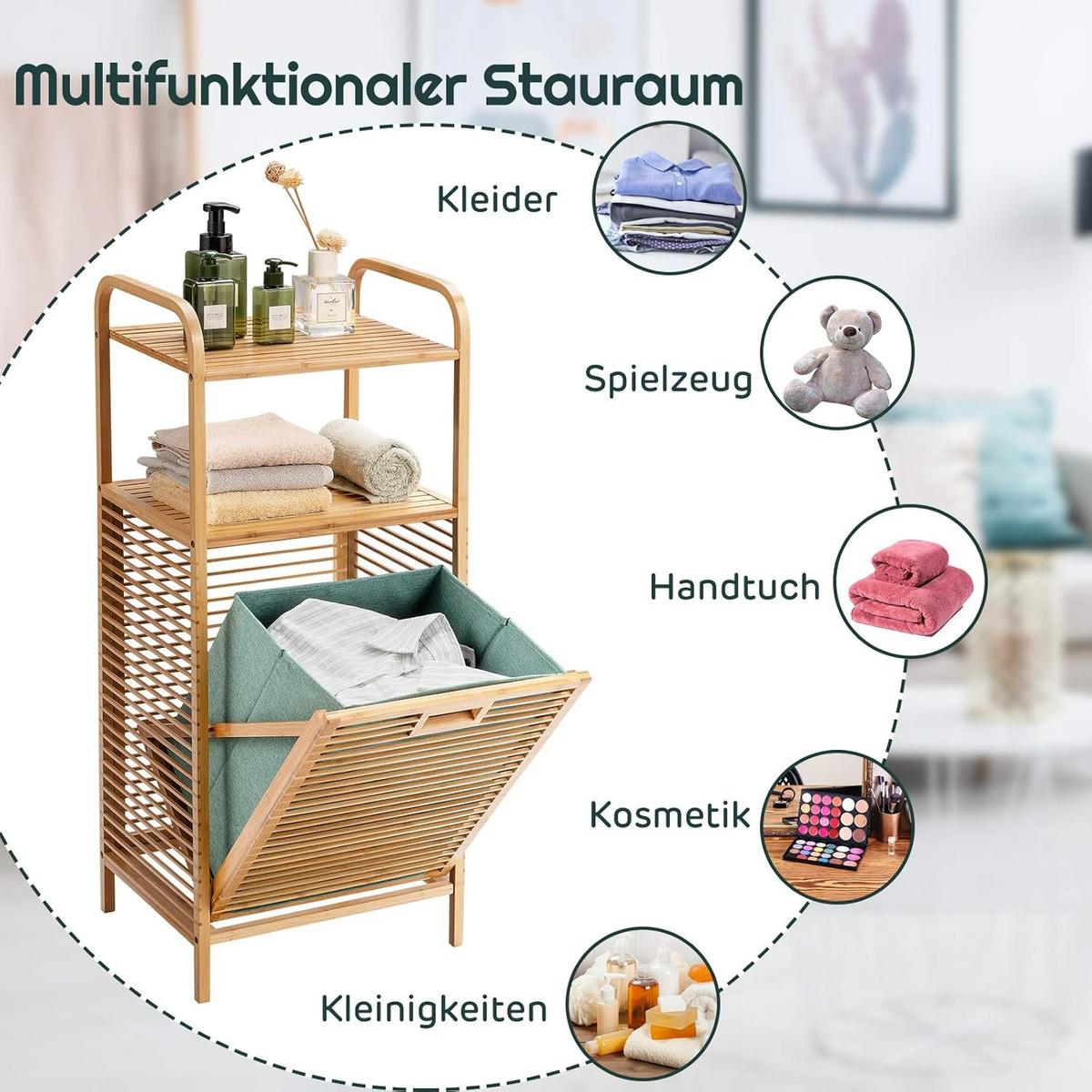 WASCHEKORB Holz - Apfelbaumfarben, Naturmaterialen (33/41/96cm) - COSTWAY