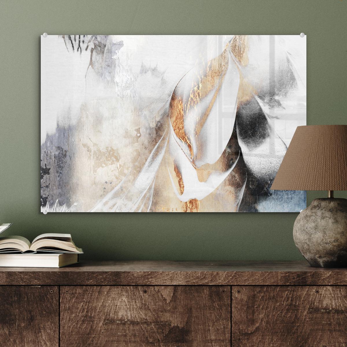 ACRYLGLASBILD Luxus - Abstrakt - Gold - Weiß Wanddeko 60x40 cm - Goldfarben, Glas (60/40cm) - MuchoWow