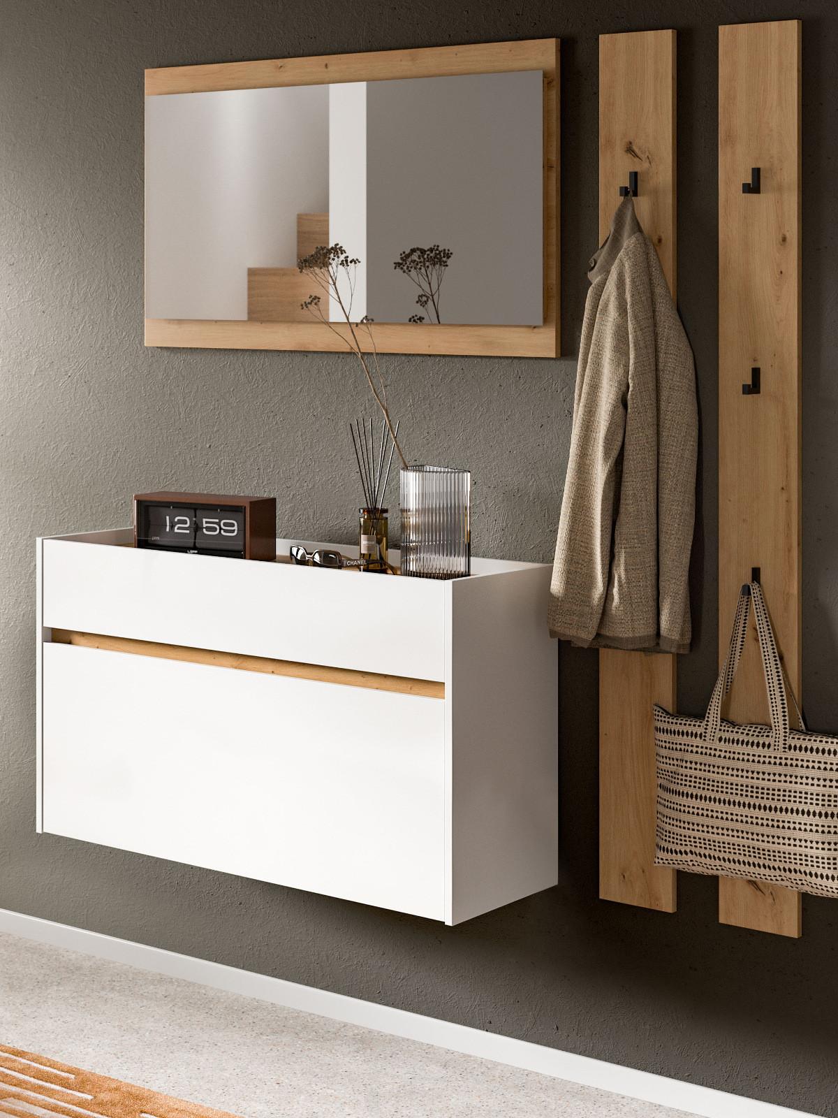 GARDEROBEN-SET weiß und Artisan Eiche, Flur Garderobe 4-teilig, 172 x 197 cm - Weiß/Eiche Artisan, Holzwerkstoff (172/197/32cm) - Inn.Furn