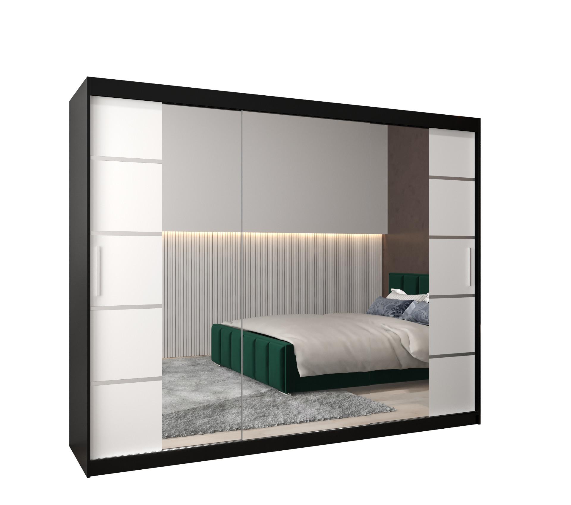 SCHWEBETÜRENSCHRANK 200/250/62 3-türig - Silberfarben/Schwarz, Holz/Kunststoff (250/200/62cm) - MÖBEL KRYSPOL