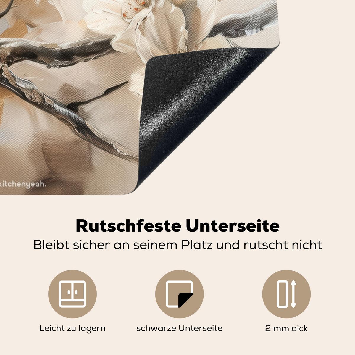 HERDABDECKPLATTE Blumen - Abstrakt - Gemalt - Beige Abdeckung Ceranfeld 57.6x51.6 cm - Kaschmir, Kunststoff (57.6/51.6/0.2cm) - MuchoWow
