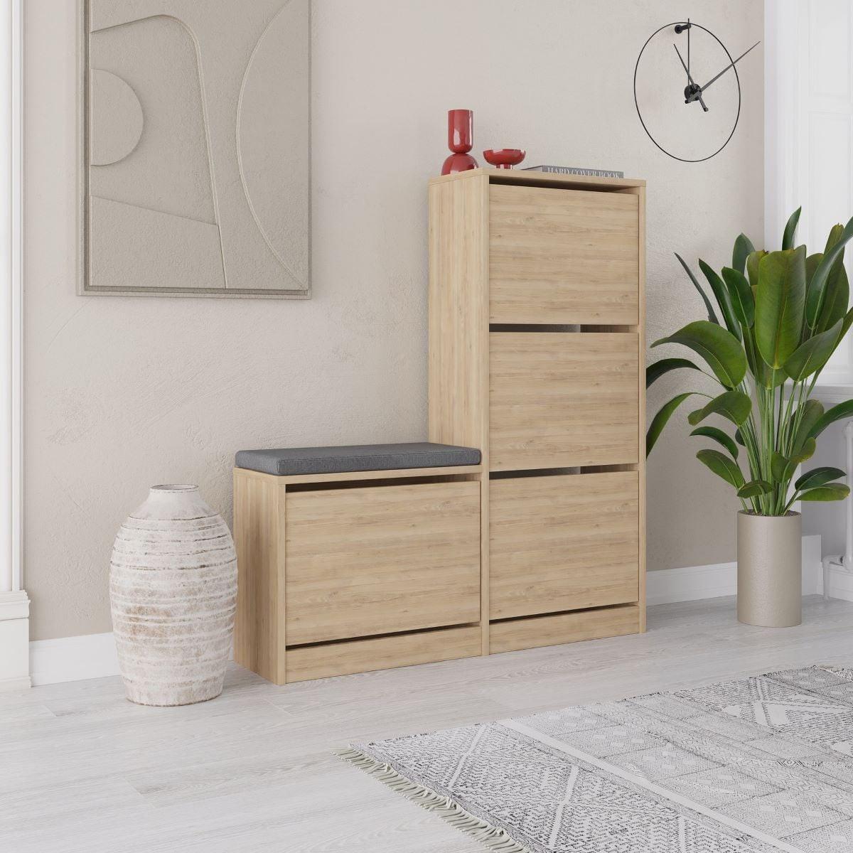 SCHUHSCHRANK 4 Türen L105 cm - Dude - Eichefarben, Holzwerkstoff (26/118.5/23.2cm) - Calicosy