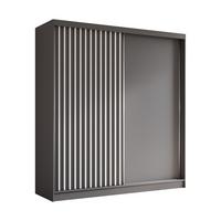 KLEIDERSCHRANK mit furnierten Schiebetüren und Aluminium-Leisten - LABELO - 200 cm Grau+Grau+Weiß - Weiß/Grau, Holzwerkstoff (200/216/61cm) - ALTDECOR
