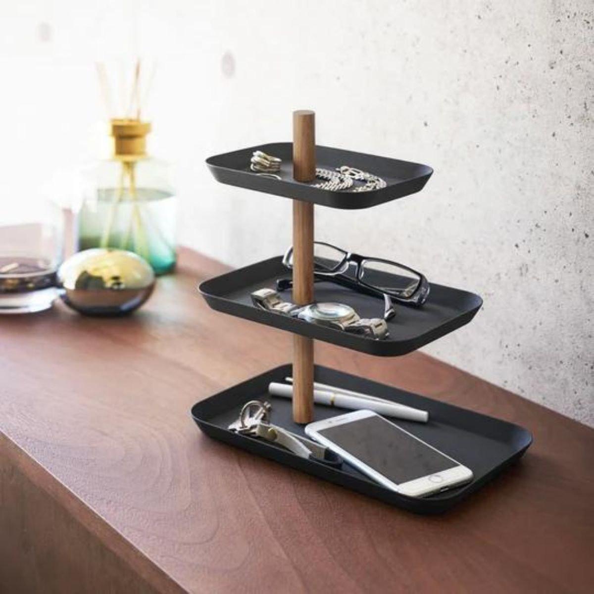 SCHMUCKSTÄNDER 3 etagen mit drehbaren tabletts - 25/16/25,5 cm - Schwarz, Metall (16/25.5/25cm) - Yamazaki