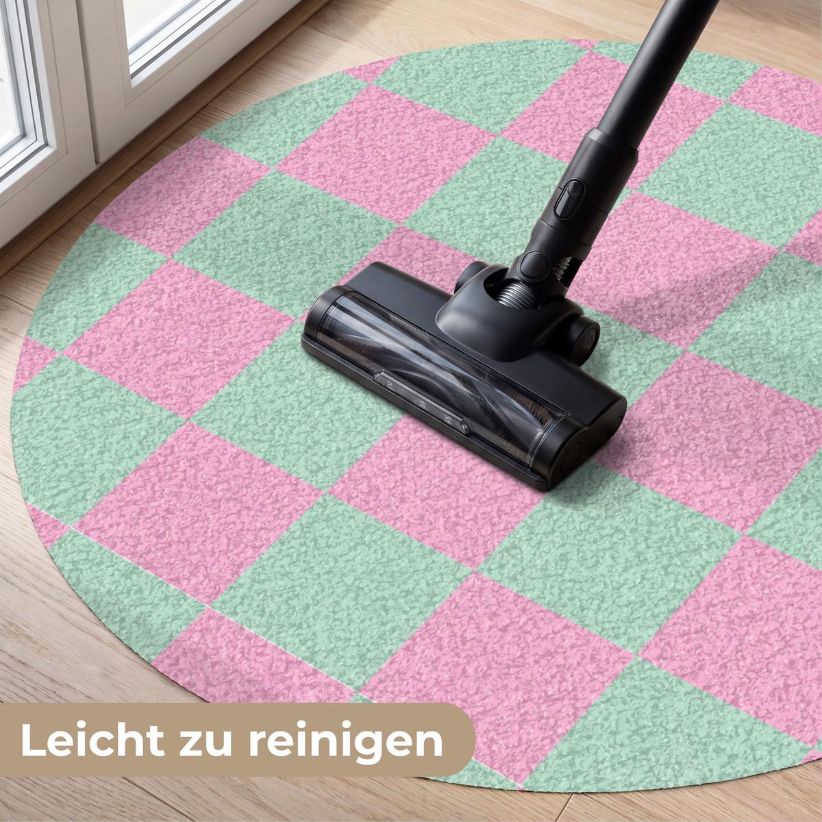 FUSSMATTE Schachbrettmuster - Grün - Rosa - Würfel Fußabtreter 90x90 cm - Mintgrün, Kunststoff (90/0.4cm) - MuchoWow
