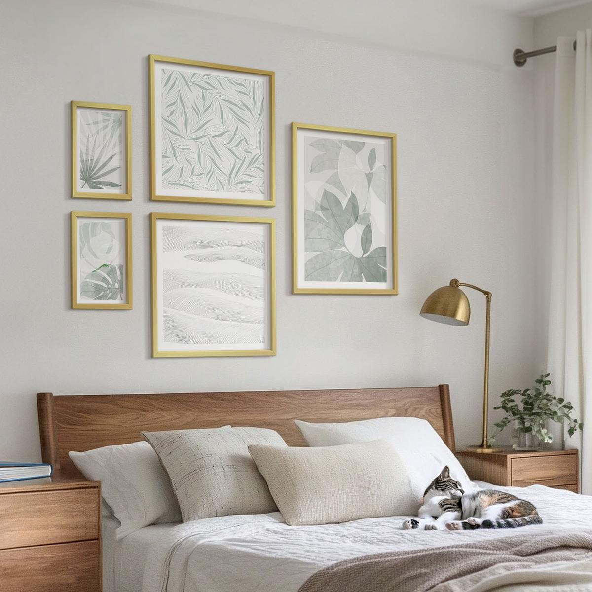 BILDER SET 5er Set - 50x50 cm & 20x30 cm & 40x60 cm Goldrahmen - Meeresarchitektur Griechenlands - Goldfarben, Kunststoff (40/60cm) - TULUP