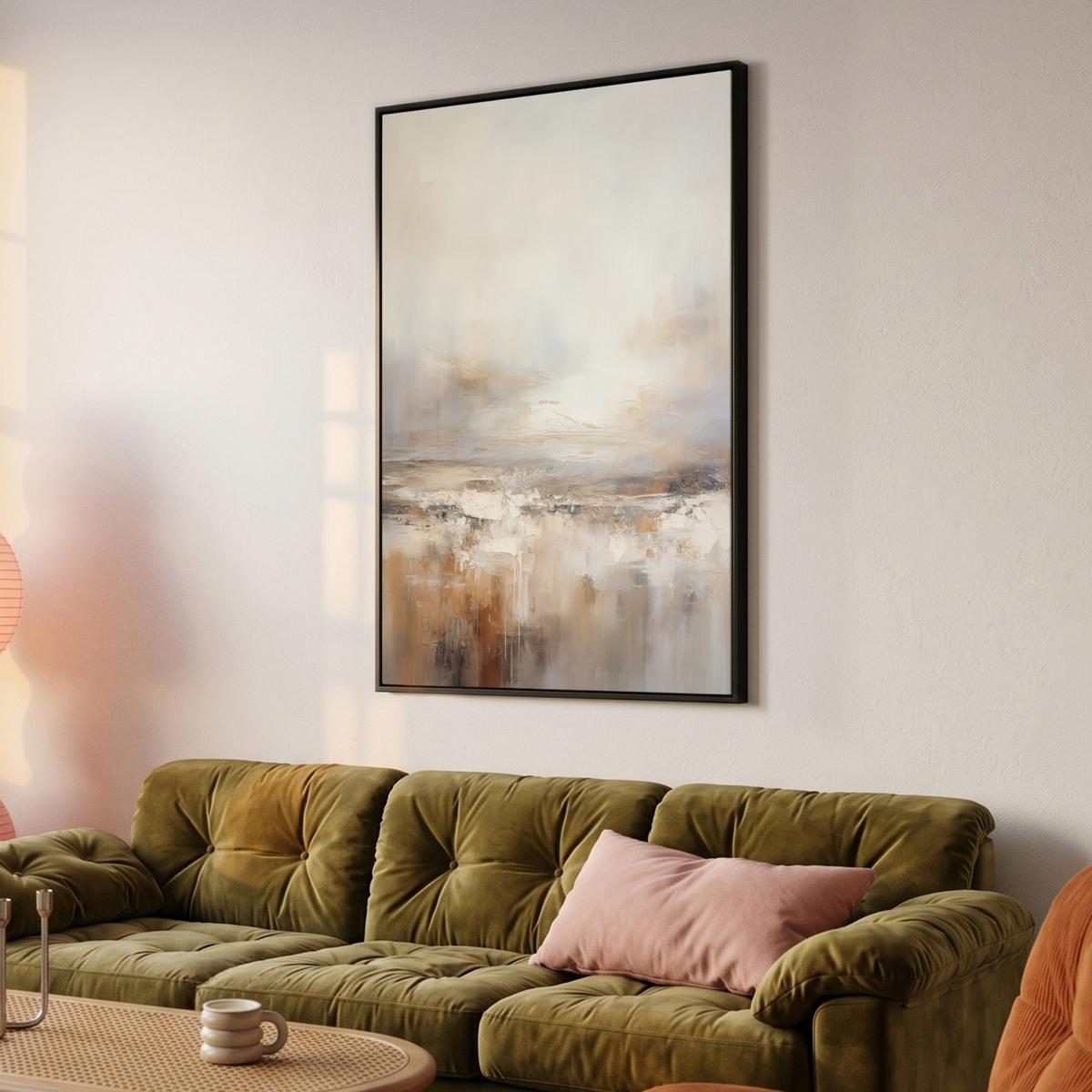 LEINWAND Bilder mit Rahmen - Kunst - Industriell - Grau - Braun - Abstrakt - 90x140 - Sandfarben, Textil (90/140cm) - MuchoWow