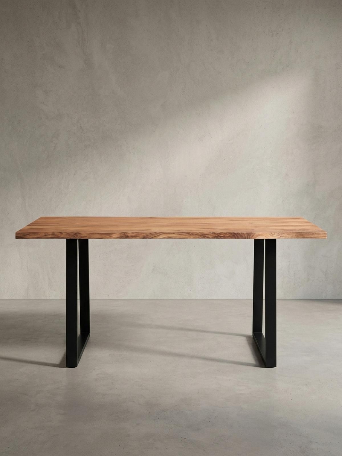 ESSTISCH Massivholz Baumkante Schwarz Metall Handgefertigt TARN, Goldbraun-Schwarz 180x90x76 cm - Schwarz/Braun, Holz (90/180/76cm) - KADIMA DESIGN