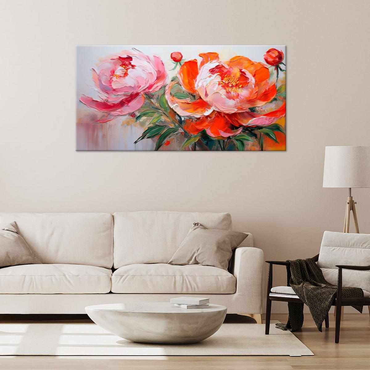 WANDBILD pfingstrosen rosa orange blumen - Multicolor, Textil (120/60cm) - Feeby