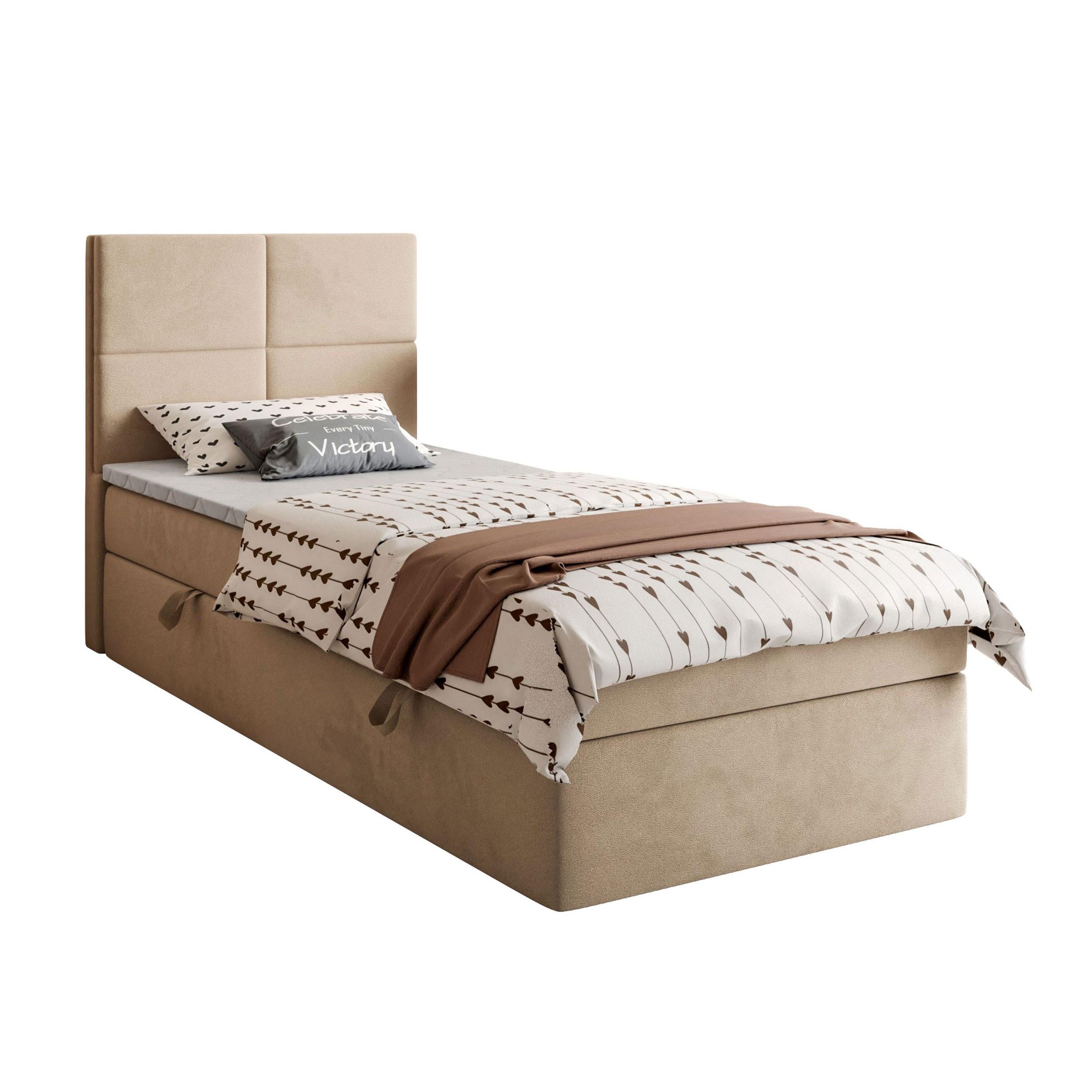 BOXSPRINGBETT Bett CROSS MINI mit Topper 80x200 cm Royal Velvet 170 - Beige, Textil - Lookway