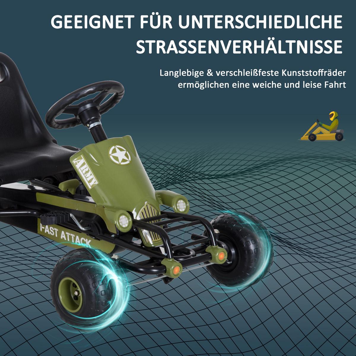 GO Kart Kettcar mit Handbremse Kinder Tretauto Tretfahrzeug ab 3 Jahre Grün - Grün, Metall (99/65/56cm) - HOMCOM