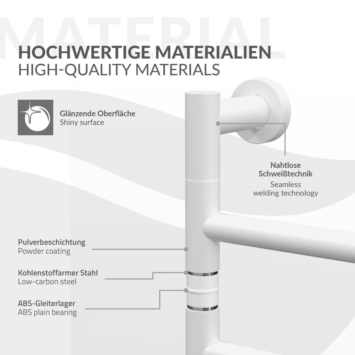 HANDTUCHWÄRMER Elektrisch Weiß 75W 450x622 mm 180° drehbar - Weiß, Metall (45/62.2/3cm) - LuxeBath