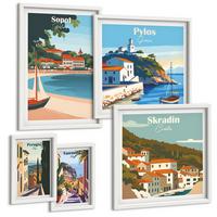 BILDER SET 5er Set - 50x50 cm & 20x30 cm & 40x60 cm Weißer Rahmen - Retro-Landschaften im malerischen Stil - Weiß, Kunststoff (40/60cm) - TULUP