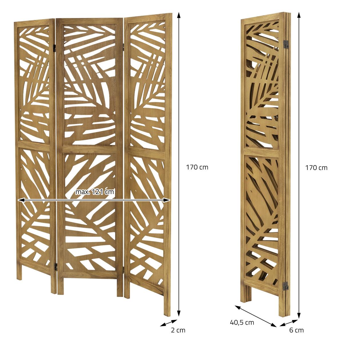 PARAVENT 3 teilig Kyoto 170x121 cm Natur aus Holz - Braun, Holz (121/170/2cm) - ML-DESIGN