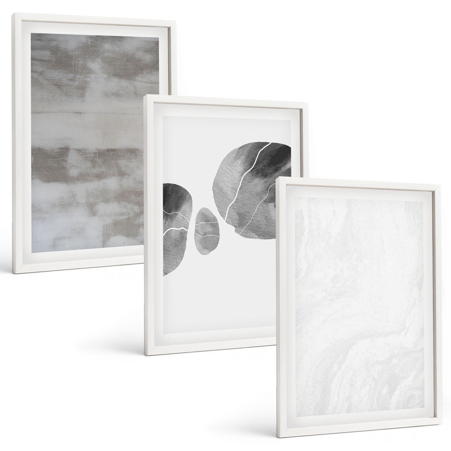 BILDER SET 3er Set - 40x60 cm Weißer Rahmen - Abstrakte moderne Strukturen - Weiß, Kunststoff (40/60cm) - TULUP
