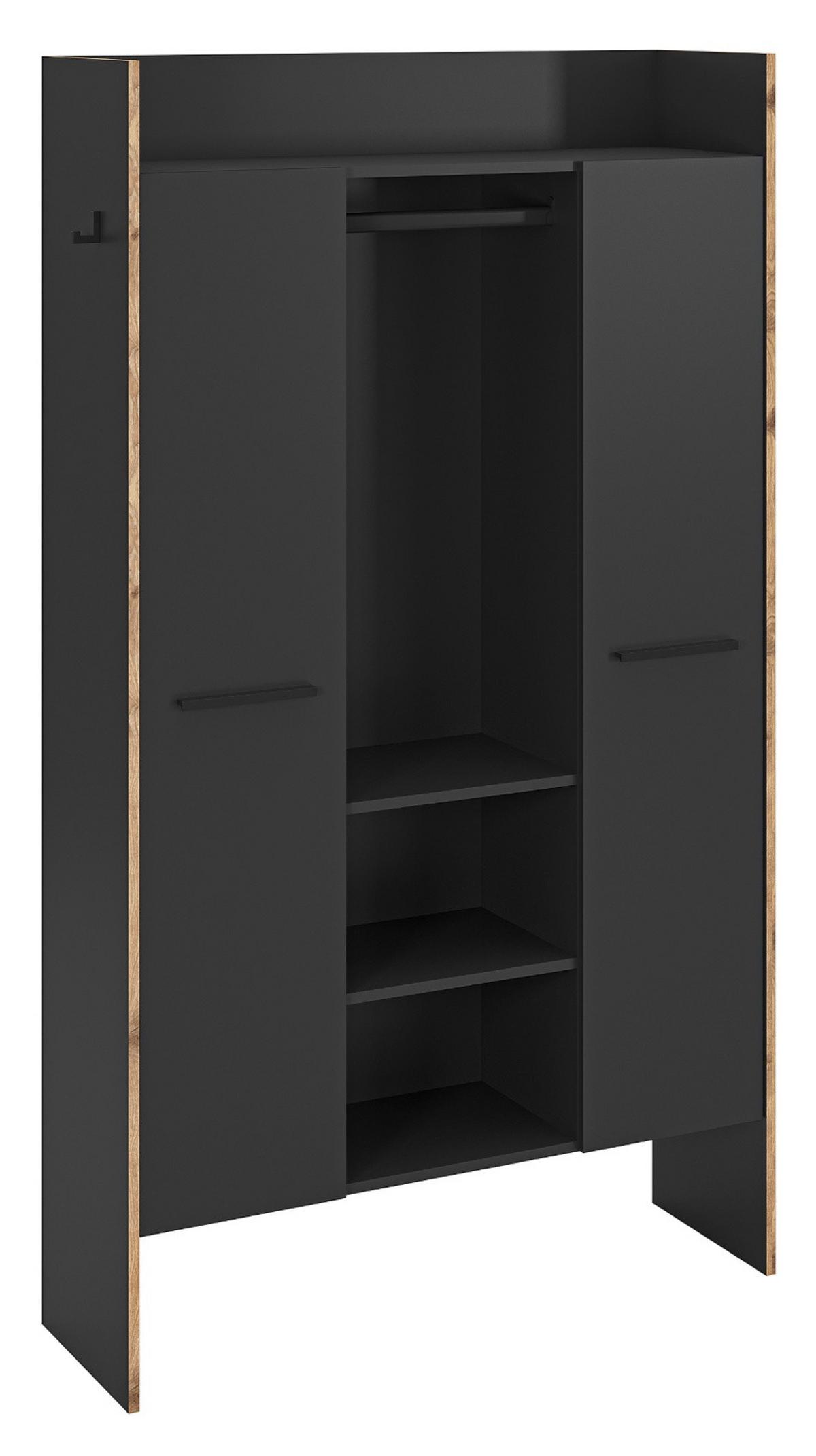 GARDEROBE grau und Nox Eiche, Kompaktgarderobe 105 x 189 cm, Salud - Dunkelgrau/Schwarz, Holzwerkstoff/Kunststoff (105/189/37cm) - Inn.Furn