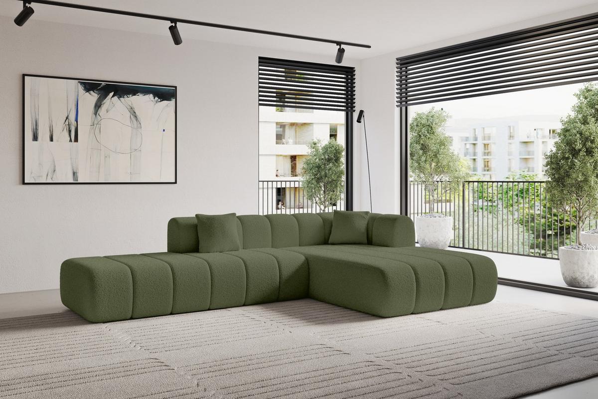 ECKSOFA Ottomane Rechts BILA-L 289x176x71 Grün Bouclé - Schwarz/Grün, Holzwerkstoff/Kunststoff (289/176cm) - ALTDECOR