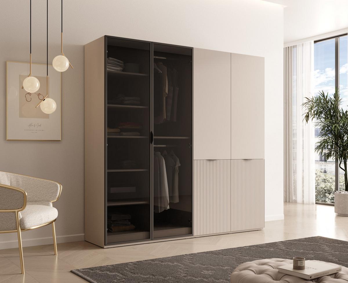 DREHTÜRENSCHRANK ATELIO 202/200/51 cm Modern Kleiderschrank 4-türig Kaschmir - Kaschmir, Holzwerkstoff (202/200/51cm) - MASSENO