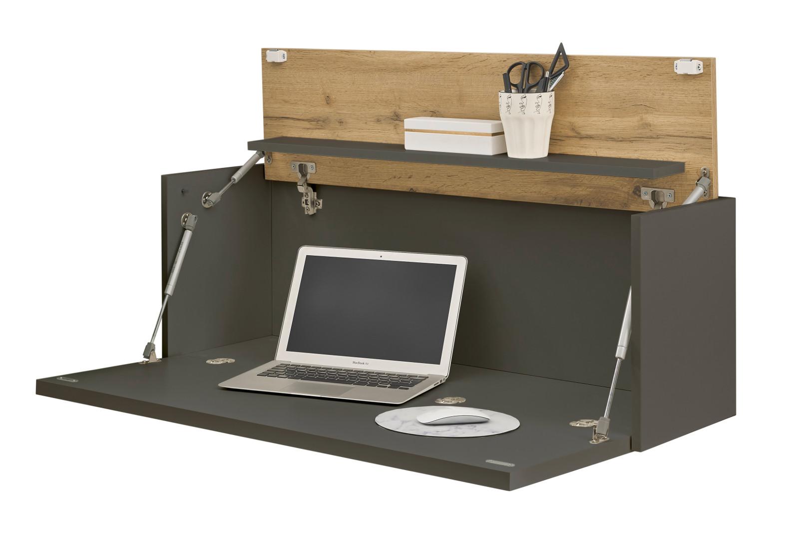 SEKRETÄR Grau matt, Eiche Wotan 100 cm, Wandschrank mit klappbarem Oberboden - Eiche Wotan/Grau, Holzwerkstoff (30/100/35cm) - Furn.Design