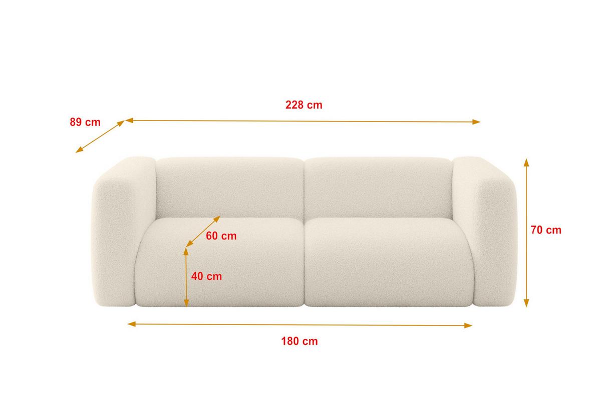 MODULARES Sofa 2-SITZER MIRA-S1 228x89x70 Beige cm Bouclé - Kaschmir/Beige, Holzwerkstoff/Kunststoff (228/70/89cm) - ALTDECOR