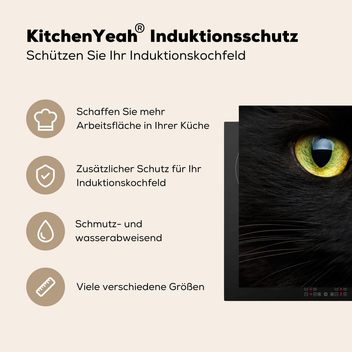 HERDABDECKPLATTE Katze - Augen - Gelb - Schwarz Induktionsmatte 83x51 cm - Schwarz, Kunststoff (83/51.5/0.2cm) - MuchoWow