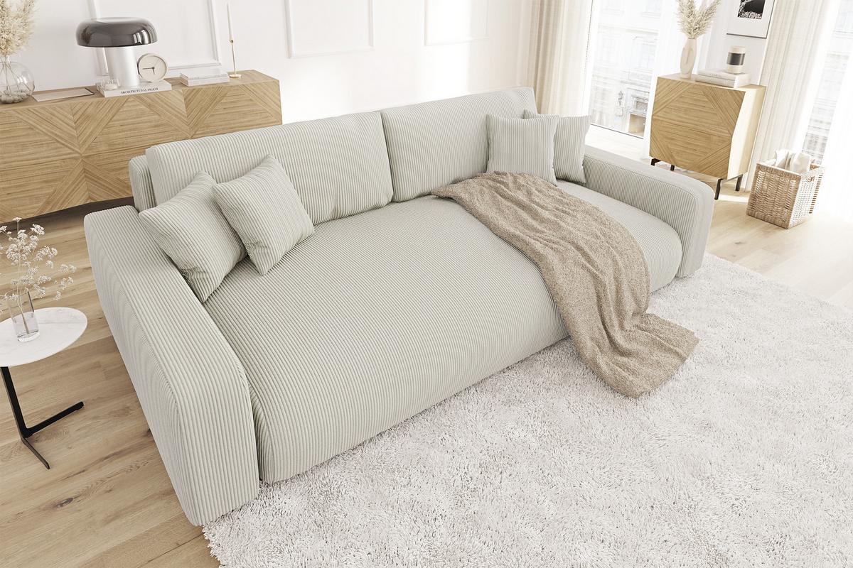 BIGSOFA Emma Beige Cord - Beige/Schwarz, Holz/Kunststoff (234/78/122cm) - S-Style Möbel