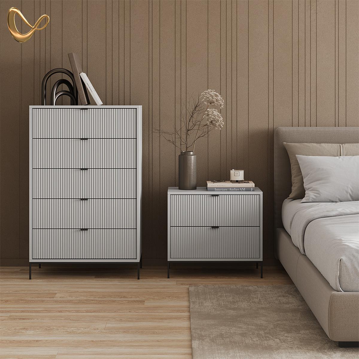 NACHTTISCHE Aterno Grau 2er Set - Grau, Holzwerkstoff (66/60/36cm) - Livinity®