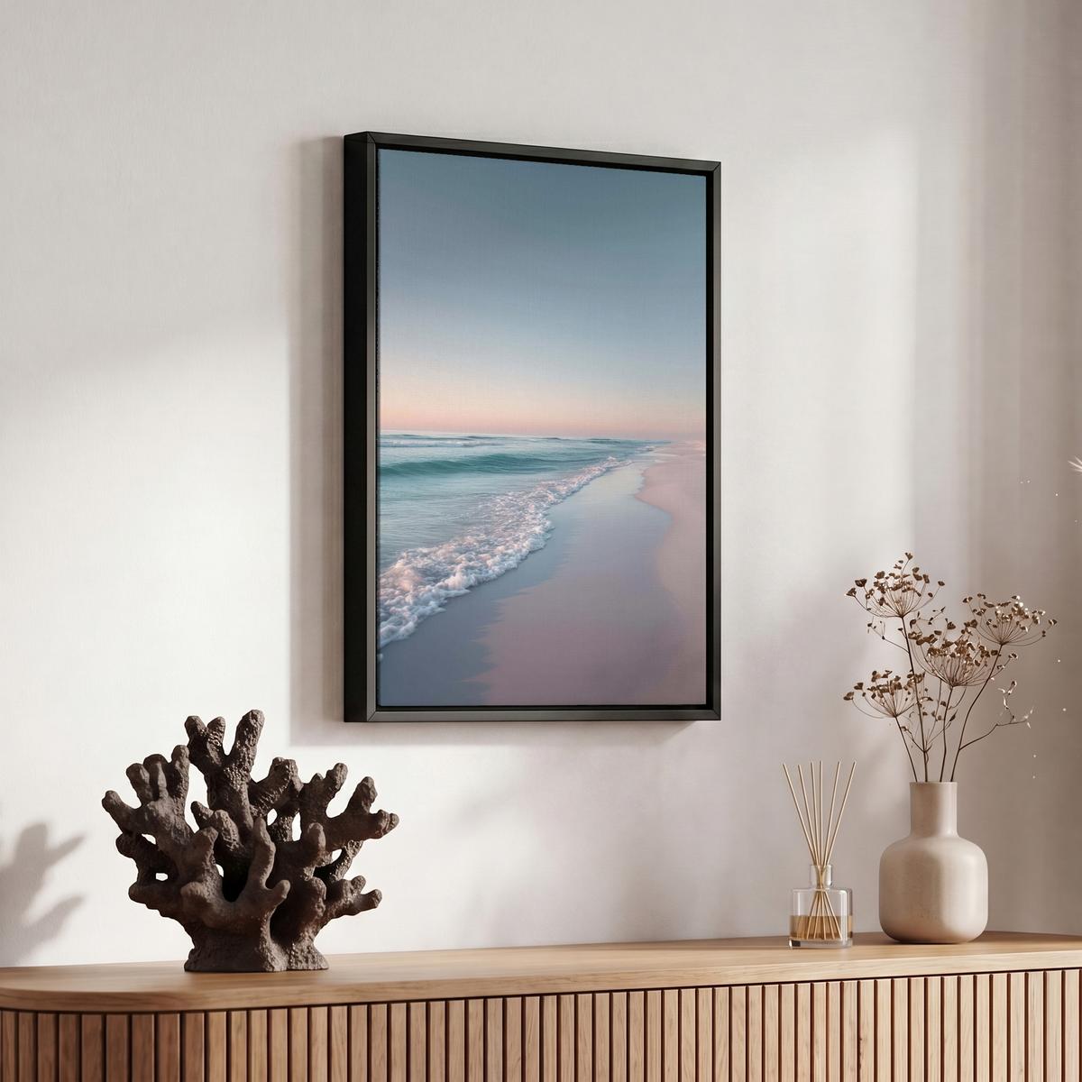 LEINWAND Bilder mit Rahmen - Küstenlinie - Pastell - Wasser - 20x30 - Pastellblau, Textil (20/30cm) - MuchoWow