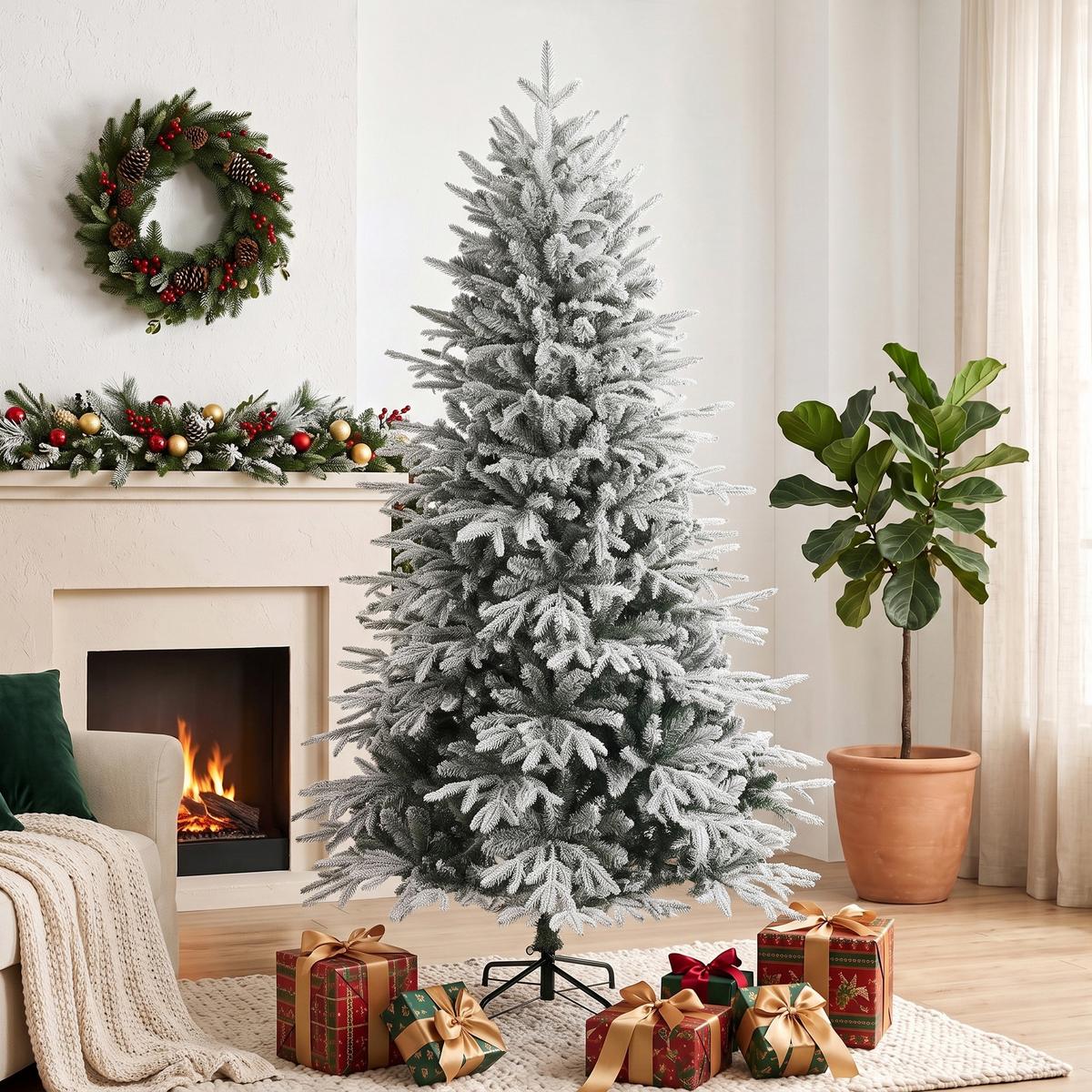 KÜNSTLICHER-WEIHNACHTSBAUM PE Metall Grün Weiß - Grün, Kunststoff (180cm) - HOMCOM