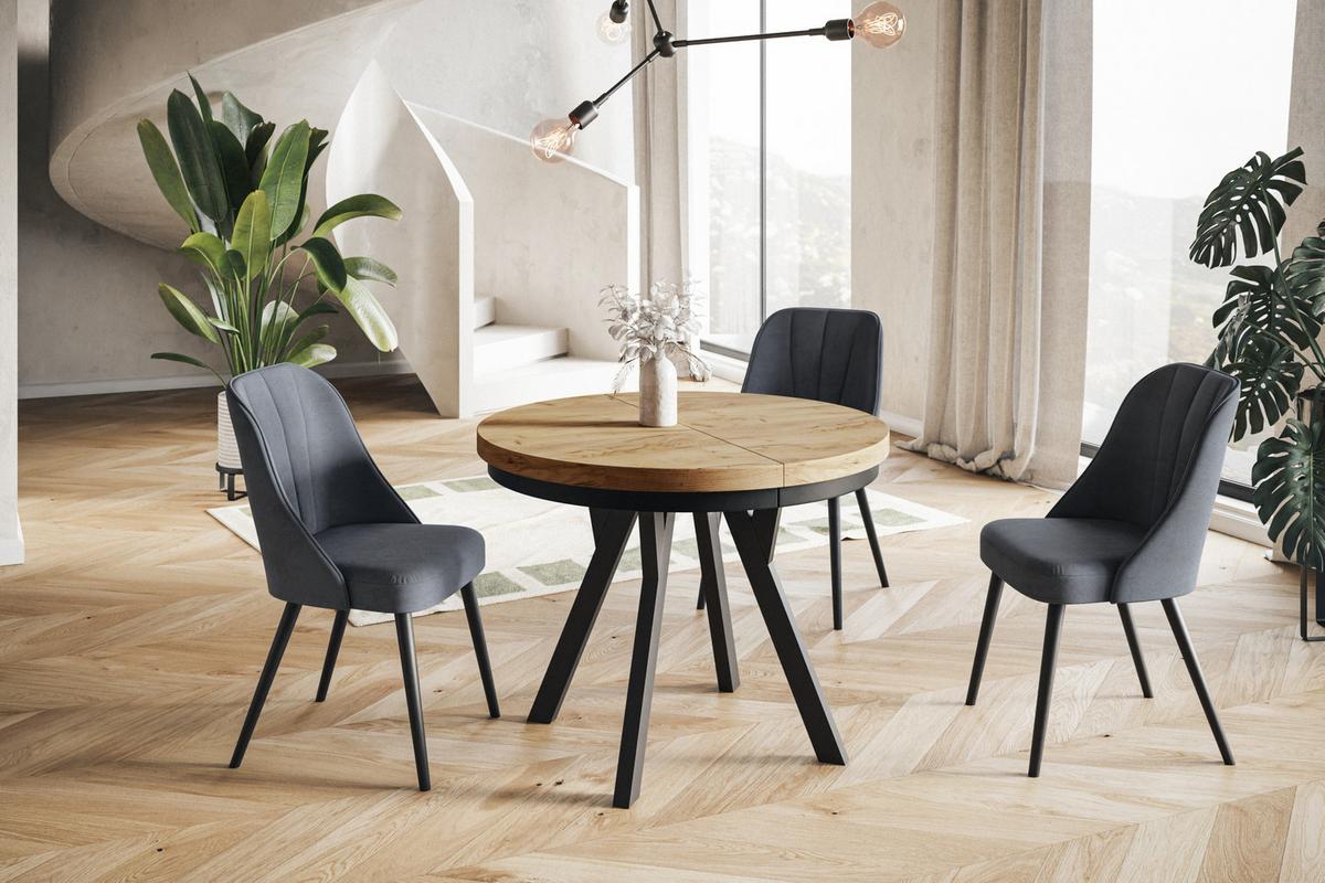 RUNDER Esstisch ausziehbar – Moderner Wohnzimmertisch und Küchentisch – Tisch mit Stabile Konstruktion, Durchmesser 90 cm - 190 cm - Farbe Craft - Schwarz/Braun, Holzwerkstoff (90/90/77cm) - Alpi-Möbel
