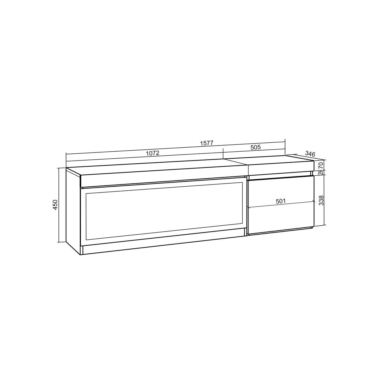 LOWBOARD, Tv-Schrank mit Elektrokamin XXL, Hängend, Schwarz, 158/35/45cm - Schwarz, Holzwerkstoff (158/45/35cm) - Skraut Home