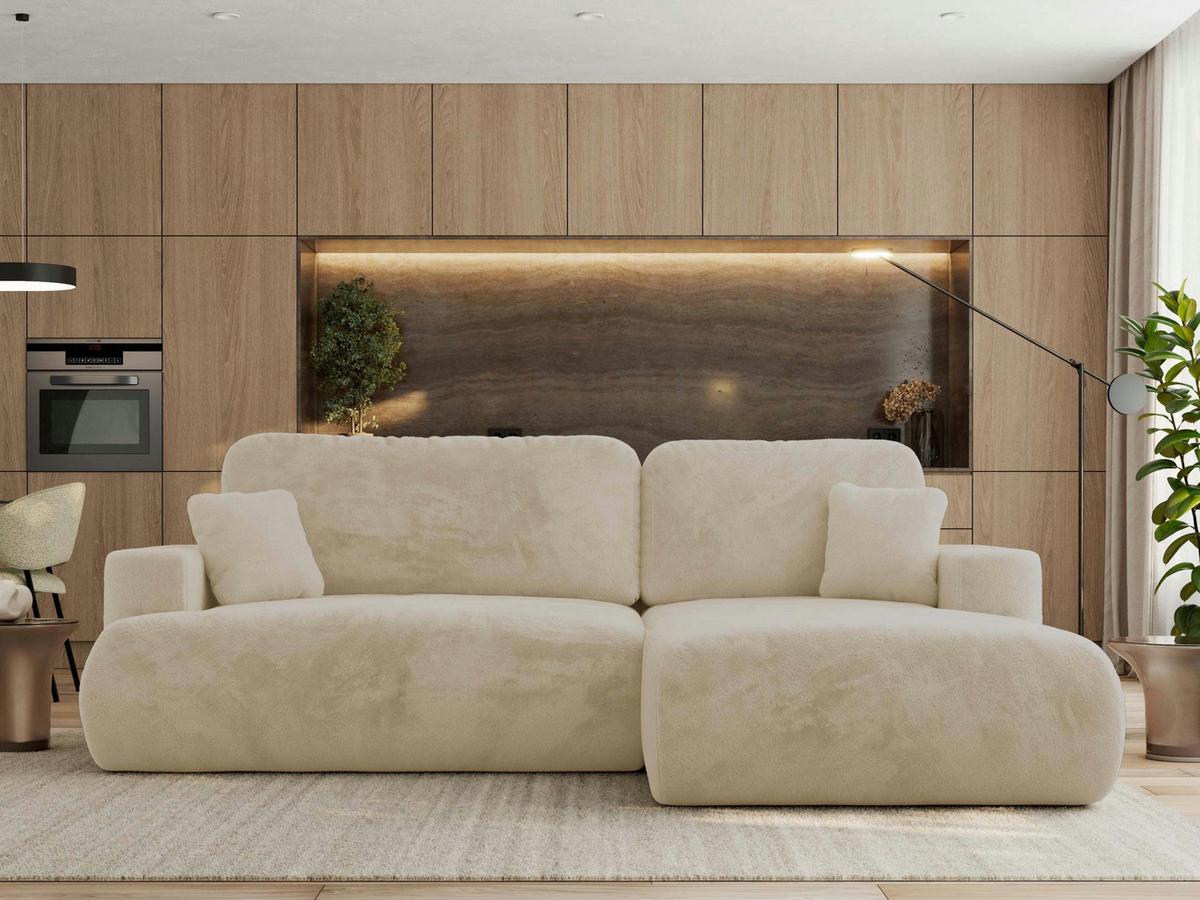 ECKSOFA OVO L Creme Plüsch - Rechts Seite - Creme/Schwarz, Kunststoff/Textil (195/271cm) - MKS