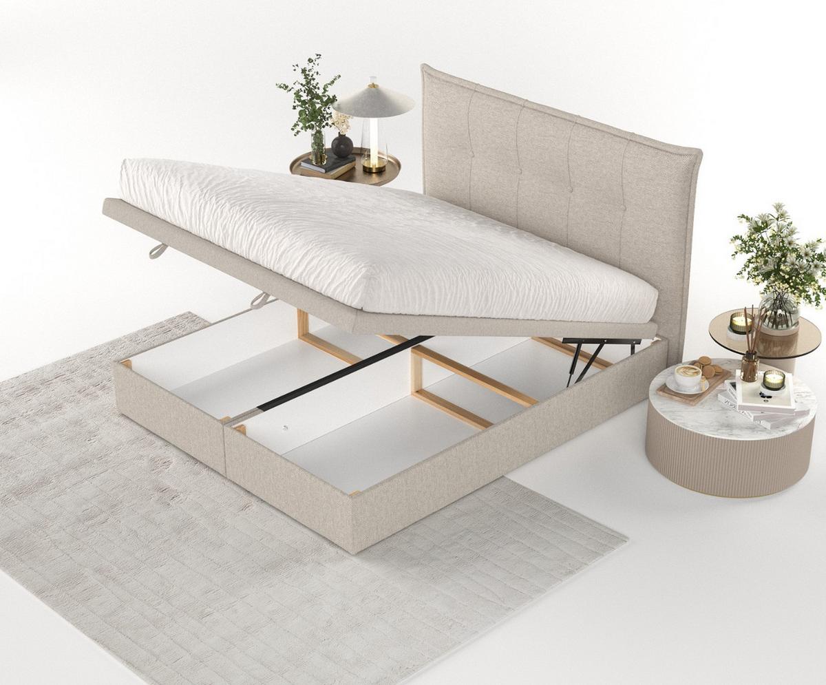 POLSTERBETT Liano mit Stauraum 200/200 cm Hellbeige im Megan Stoff - Sandfarben/Schwarz, Holz/Holzwerkstoff (200/200cm) - AltaBeds