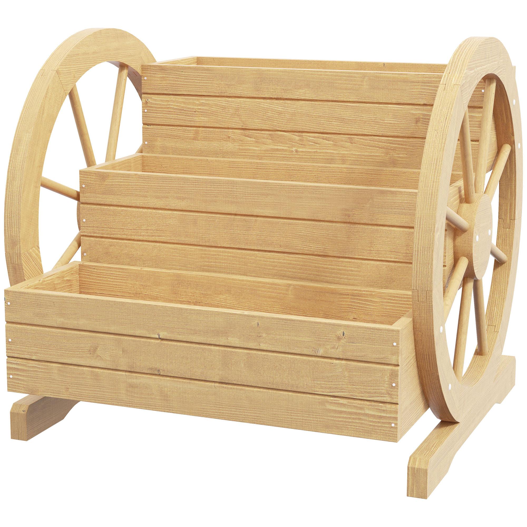 HOCHBEET im Wagenrad-Design Tannenholz 62/61/57 cm - Naturfarben, Holz (61/57/62cm) - Outsunny