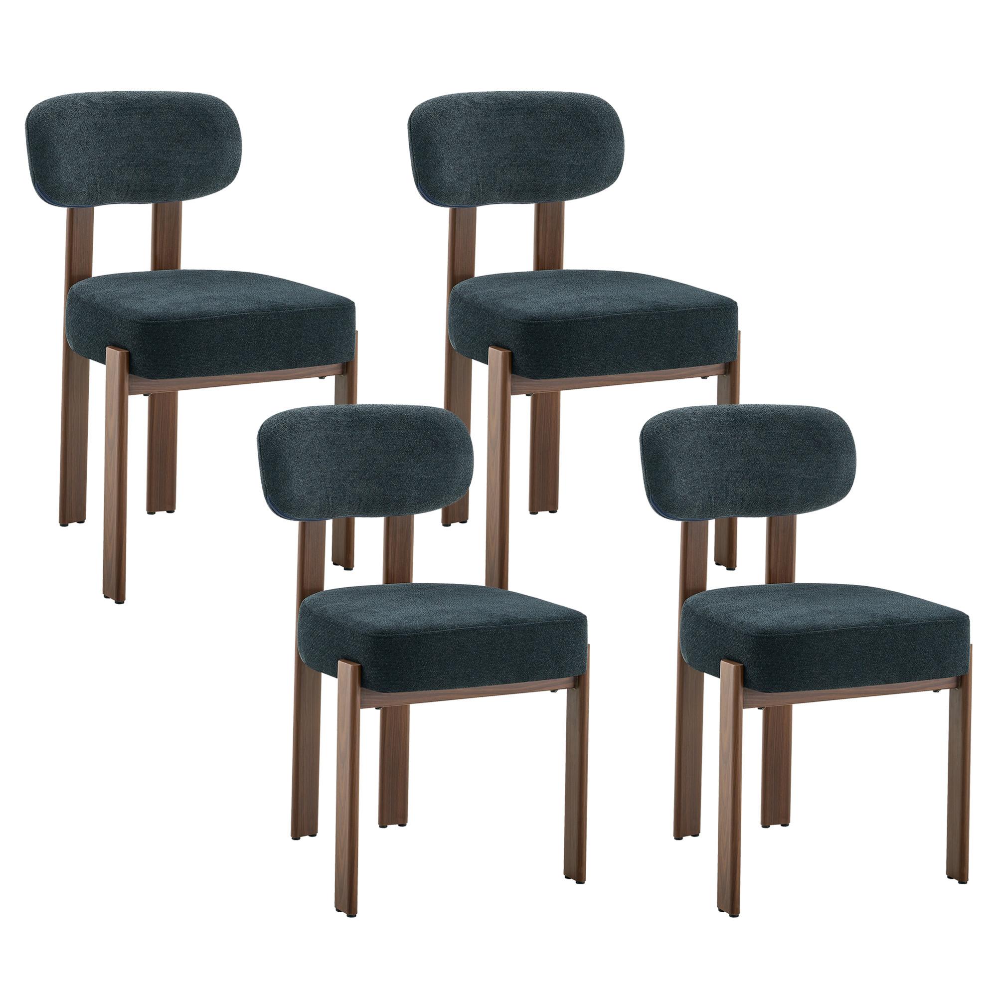 ESSZIMMERSTUHL 4ER-SET aus Leinenstoff in Schwarz, mit gebogener Rückenlehne und dicker Polsterung - Schwarz, Textil (49/82.5/57cm) - Urban Meuble