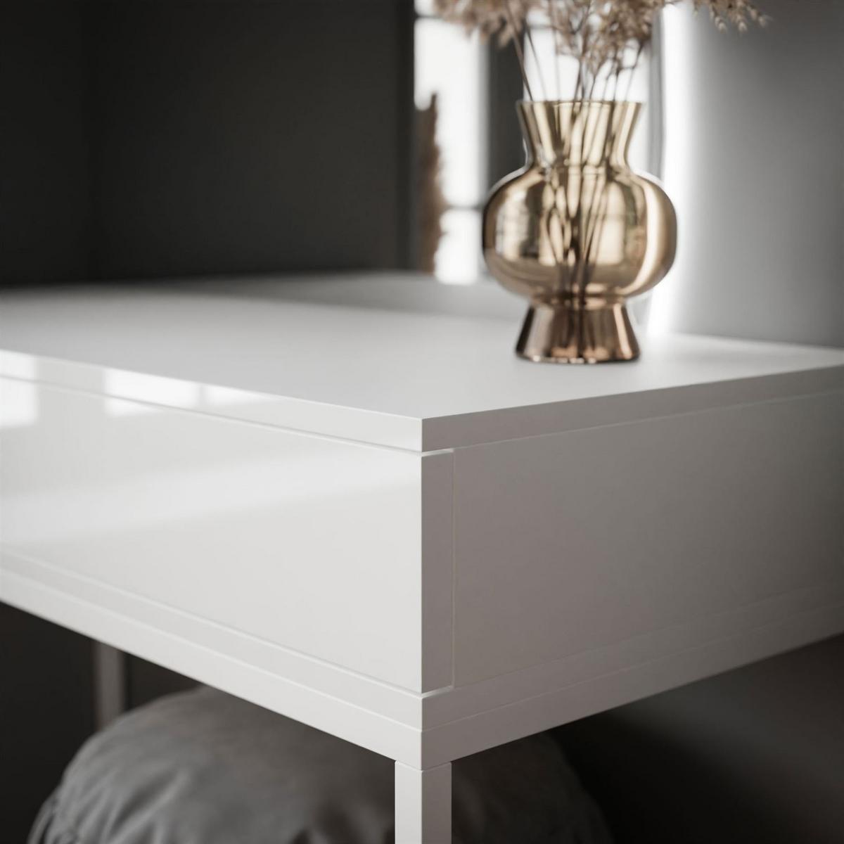 SCHMINKTISCH weiß QUINNIE mit LED-Spiegel rechts PUSH OPEN - Weiß Hochglanz/Weiß, Holzwerkstoff (100/176/42cm) - Lookway