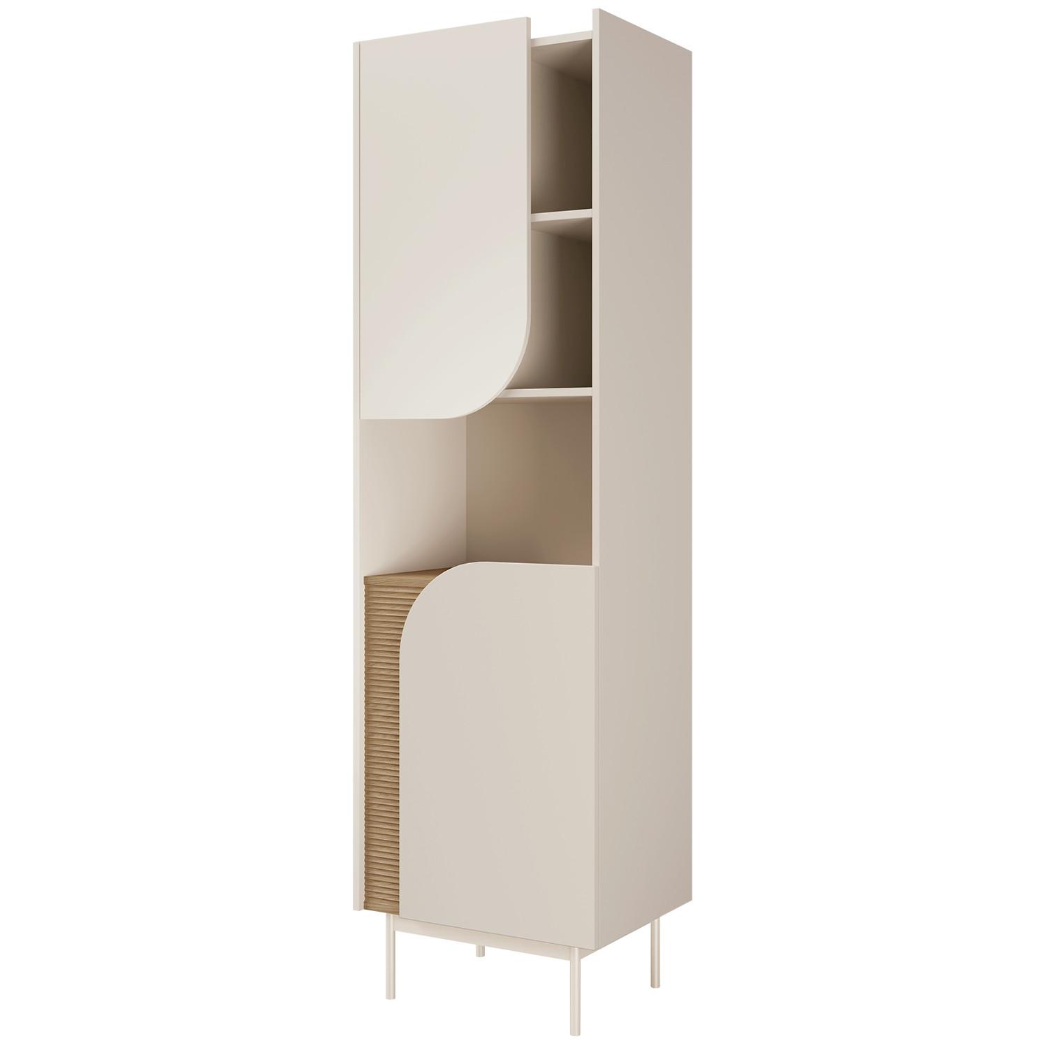 BÜCHERREGAL Camel mit 2 Türen und geriffeltem Detail, 60 cm, Frühlingseiche + Macadamia - Eichefarben/Beige, Holzwerkstoff/Metall (57/195/42cm) - Beautysofa