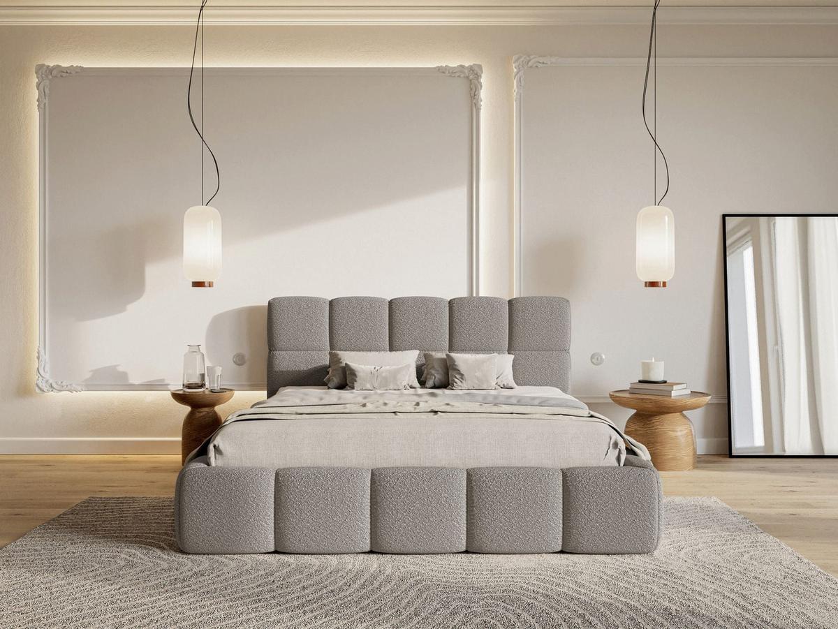 POLSTERBETT Cloudy Grau Bouclé, 120x200 cm - Schwarz/Grau, Kunststoff/Textil (120/200cm) - Selsey
