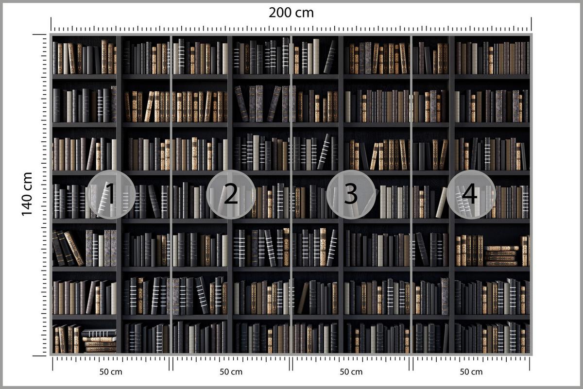 FOTOTAPETE für Büro Bücherregale Bibliothek Literatur 200x140 - Beige/Creme, Papier (200/140cm) - Muralo