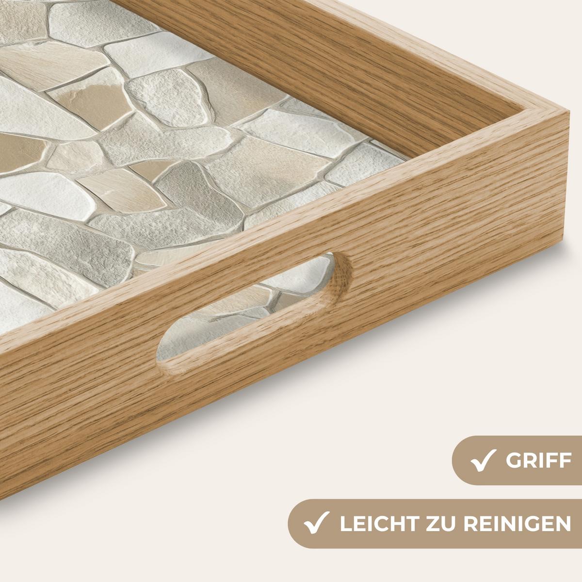 TABLETT Mosaik - Steine - Beige 50x35 cm - Beige, Holz (50/5/5cm) - OnlyWow